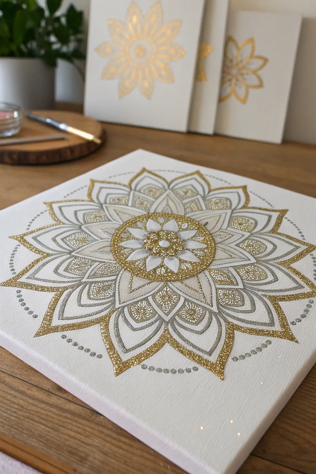 Illuminate your creativity with a touch of glitter in serene mandalas.