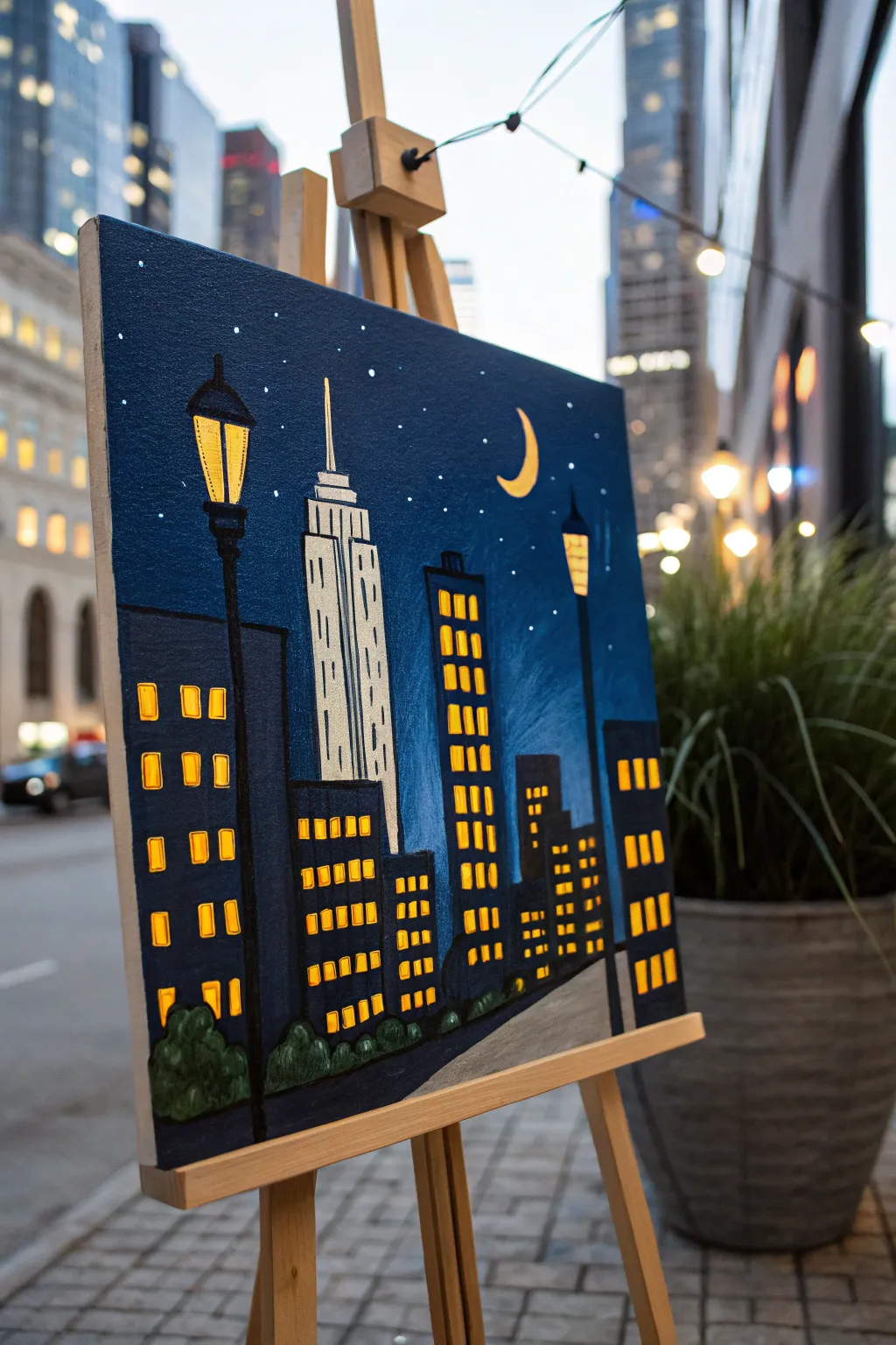 Illuminate your space with the serene glow of an urban nightscape, where simplicity meets vibrant city life.