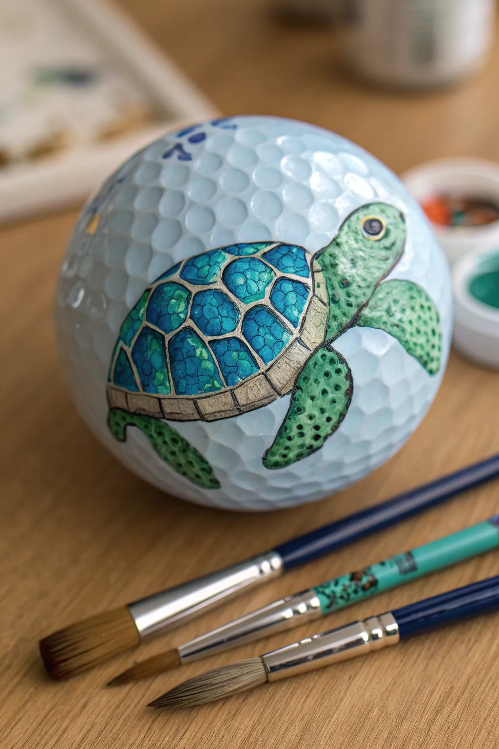 Dive into creativity with this handcrafted golf ball sea turtle, a perfect blend of art and whimsy.