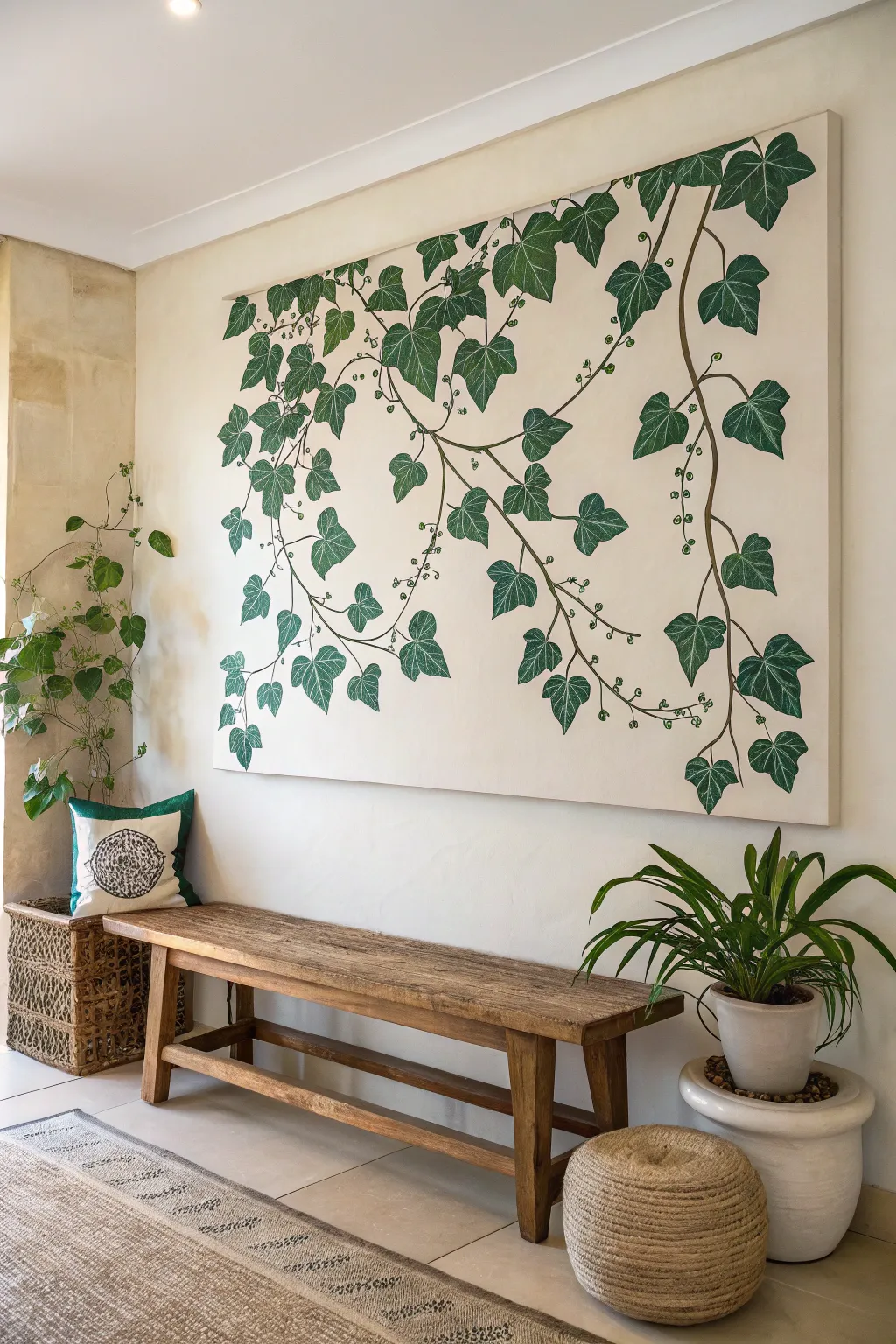 Bring nature indoors with minimalist vine patterns for a serene ambiance.