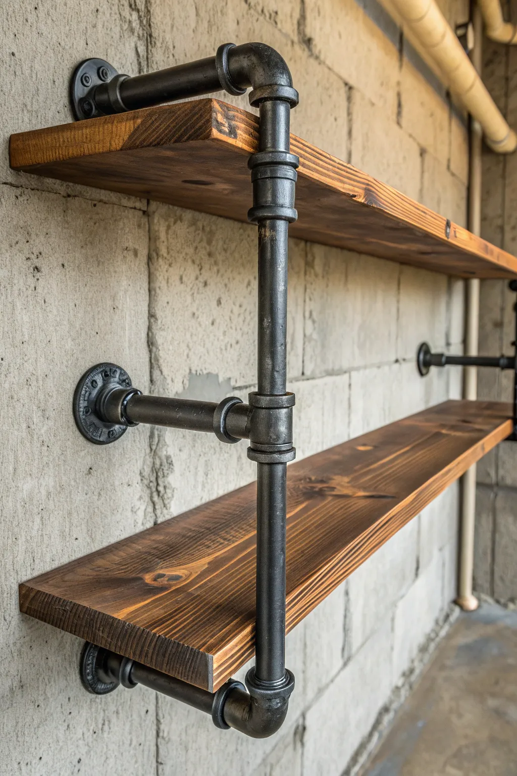 Elevate your space with the rugged elegance of an industrial pipe shelf, where craftsmanship meets contemporary design.
