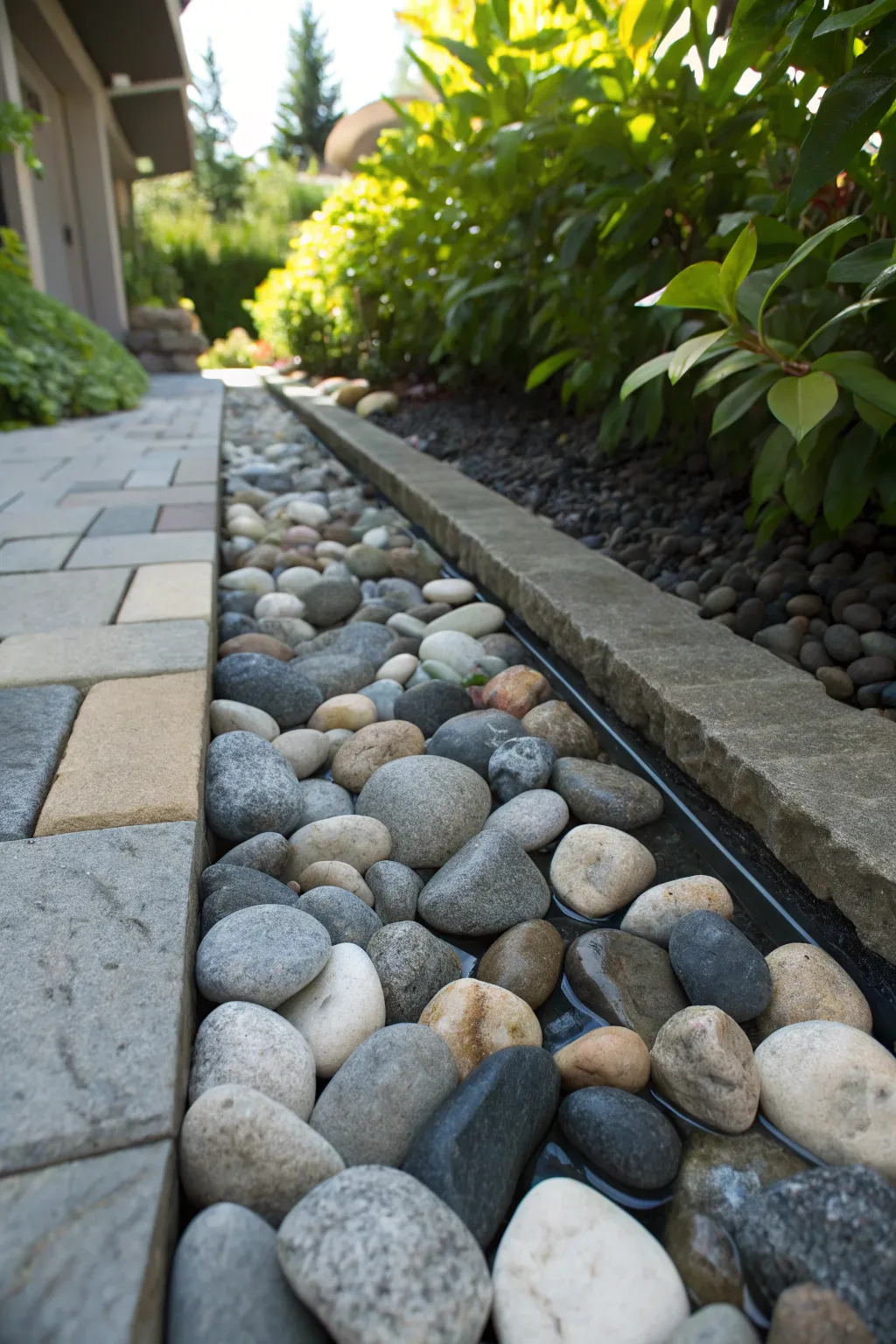 Elevate your gutter design with the timeless beauty of river rock craftsmanship.