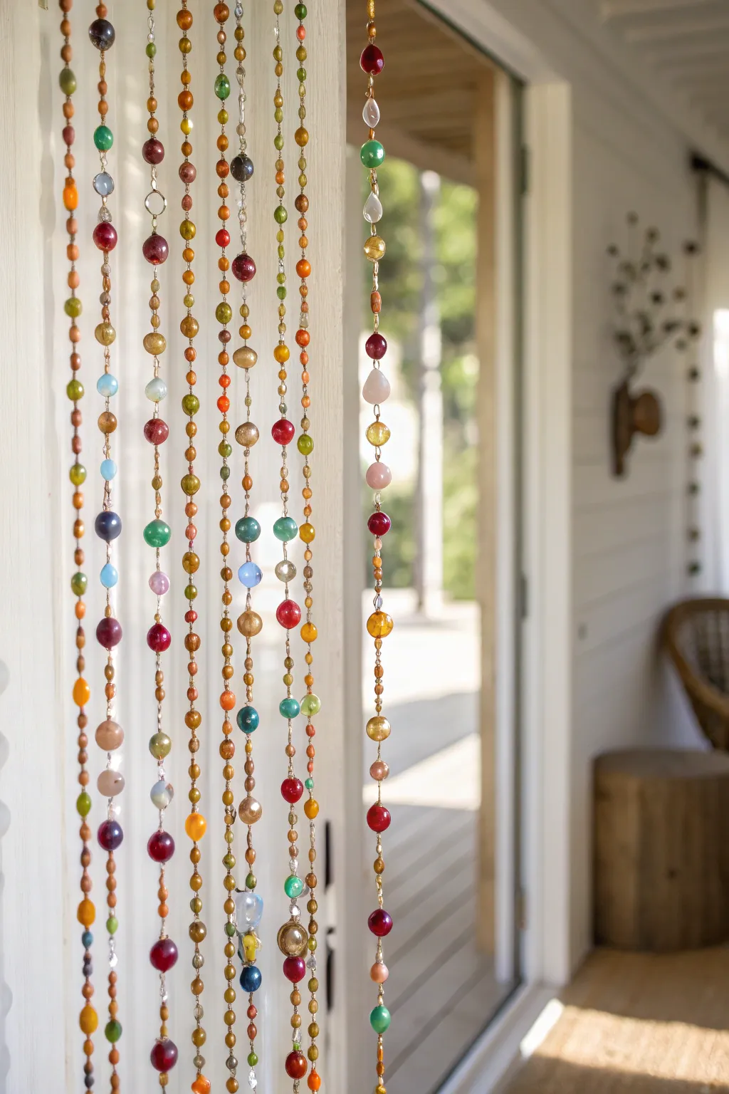 Step into creativity with a splash of color—DIY your own beaded curtain for a boho-chic touch.