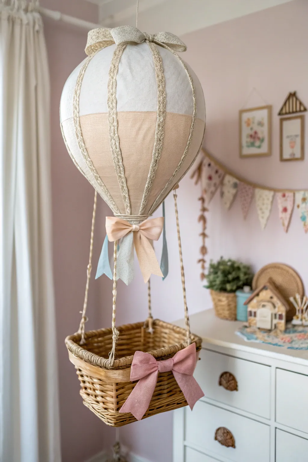 Organize with whimsy: A hot air balloon hair bow holder for a playful and chic decor touch.