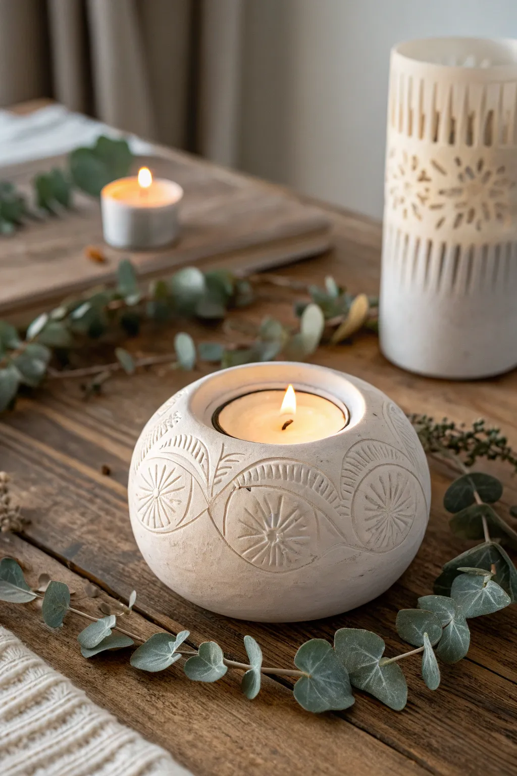 Embrace the cozy glow of a handmade clay tea light holder, where simplicity meets natural beauty.