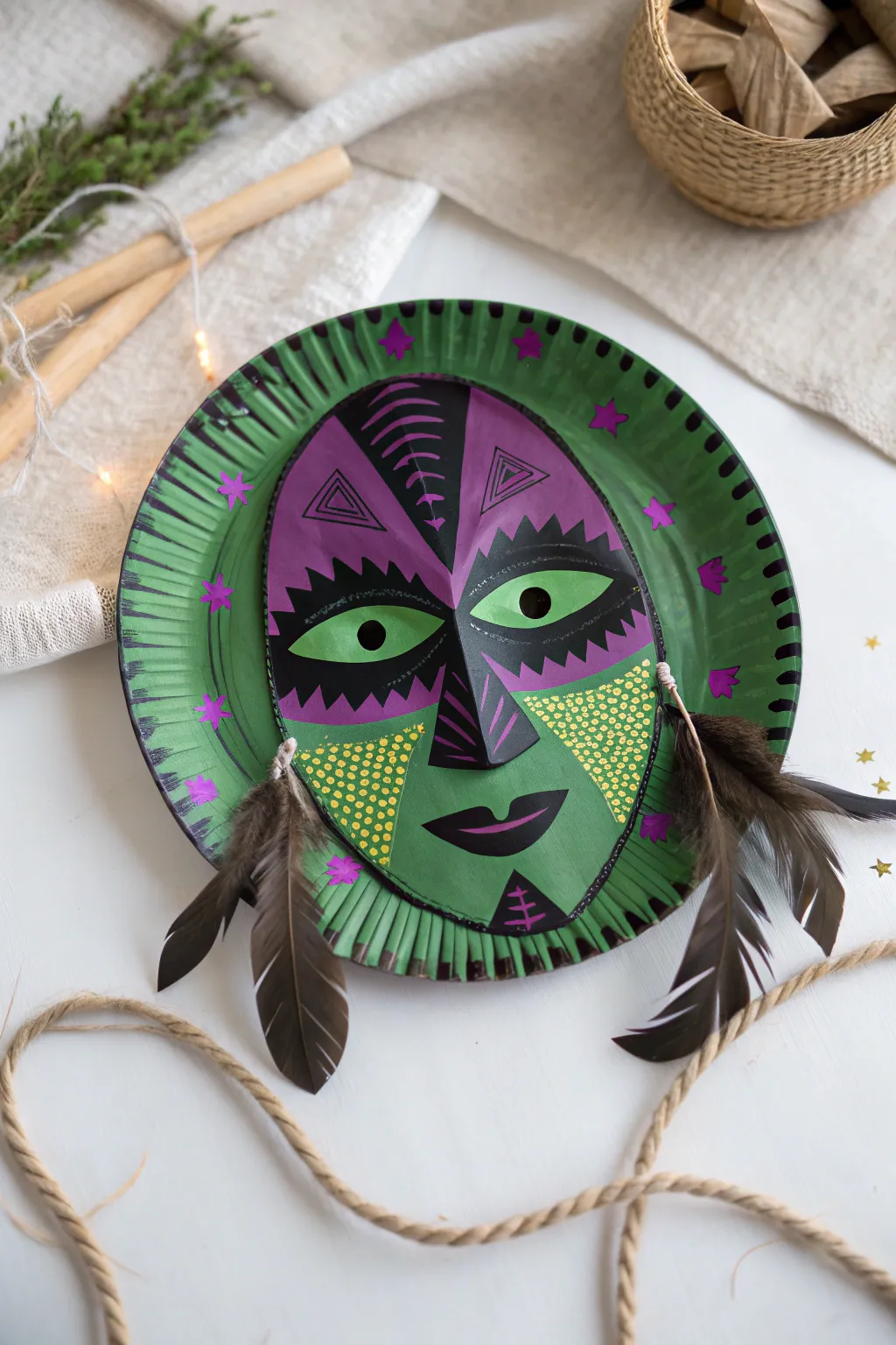 Unleash your creativity this Halloween with charming paper plate witch masks! 🎃✨ #HalloweenCrafts #ScandiBoho