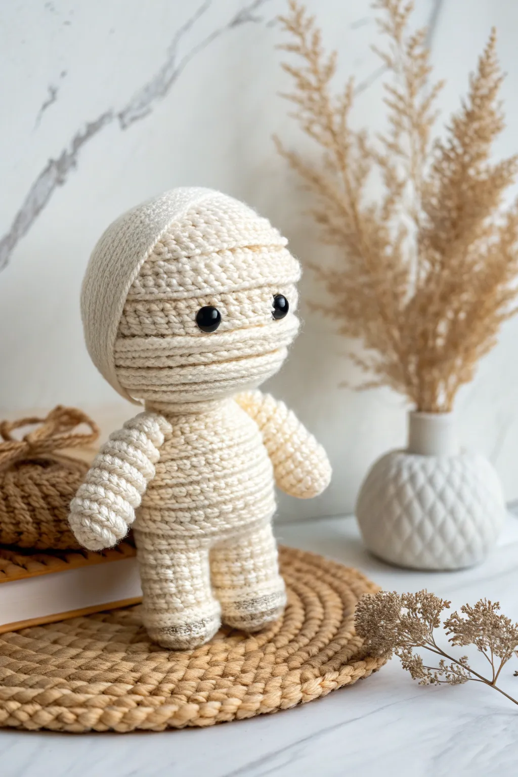 Add a touch of handcrafted charm to your Halloween decor with this adorable mummy amigurumi!