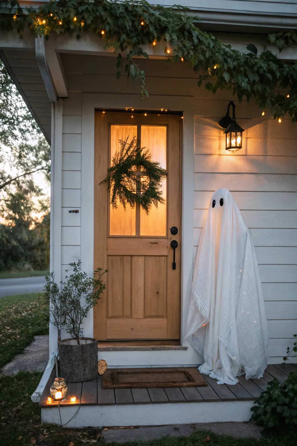 Enchant your doorstep with a glowing ghost that welcomes Halloween with Scandinavian simplicity and boho charm.