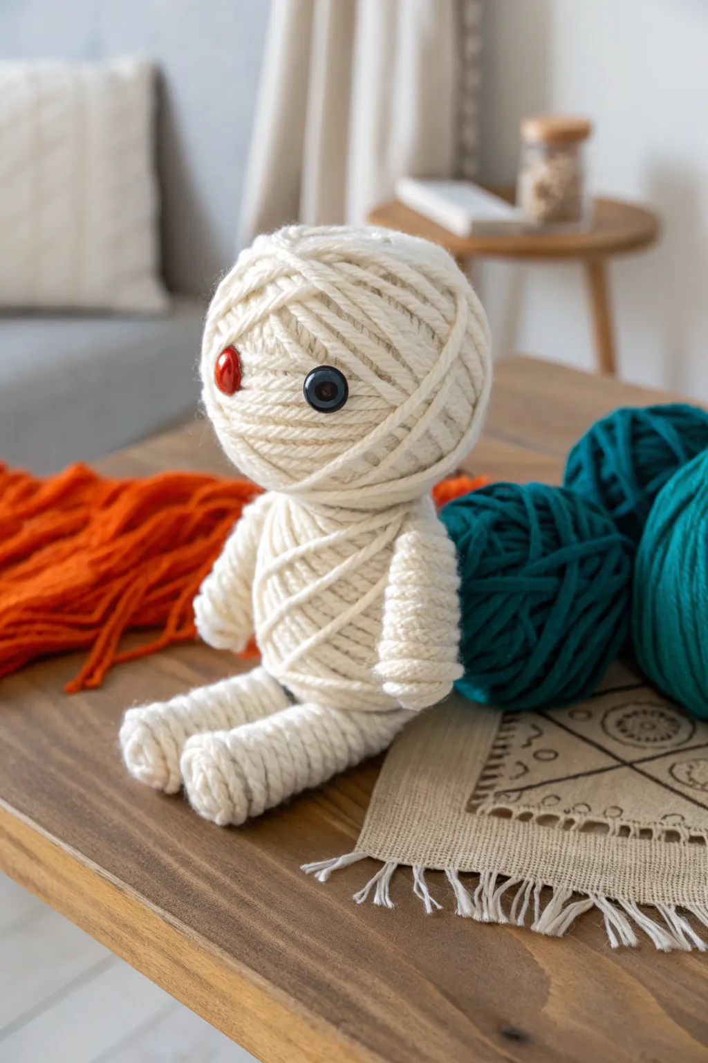 Charming Yarn-Wrapped Mummy: A Delightful Craft for Little Hands