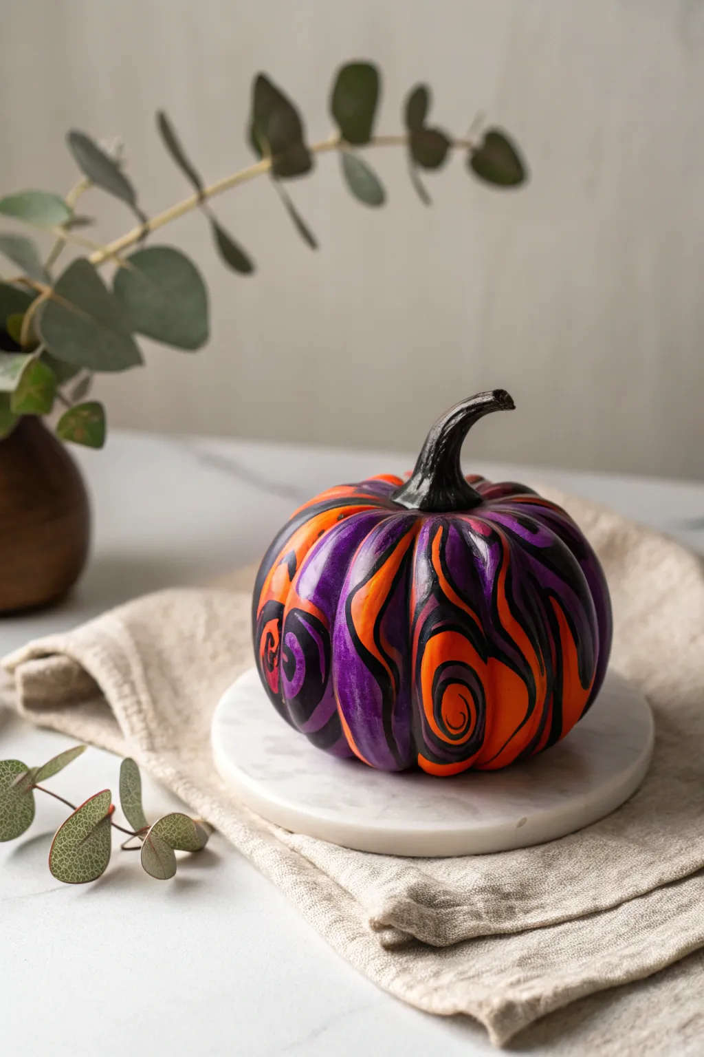 Add a pop of color to your Halloween decor with this vibrant resin pumpkin ornament.