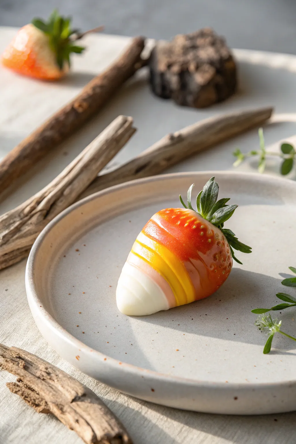 Sweet simplicity: Candy Corn Strawberry for a chic Halloween treat.