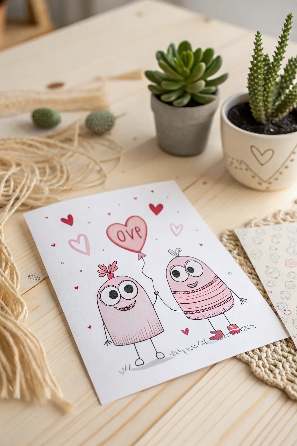Capture the charm of Valentine's Day with whimsical hand-drawn characters that bring joy and playfulness to your heartfelt message.