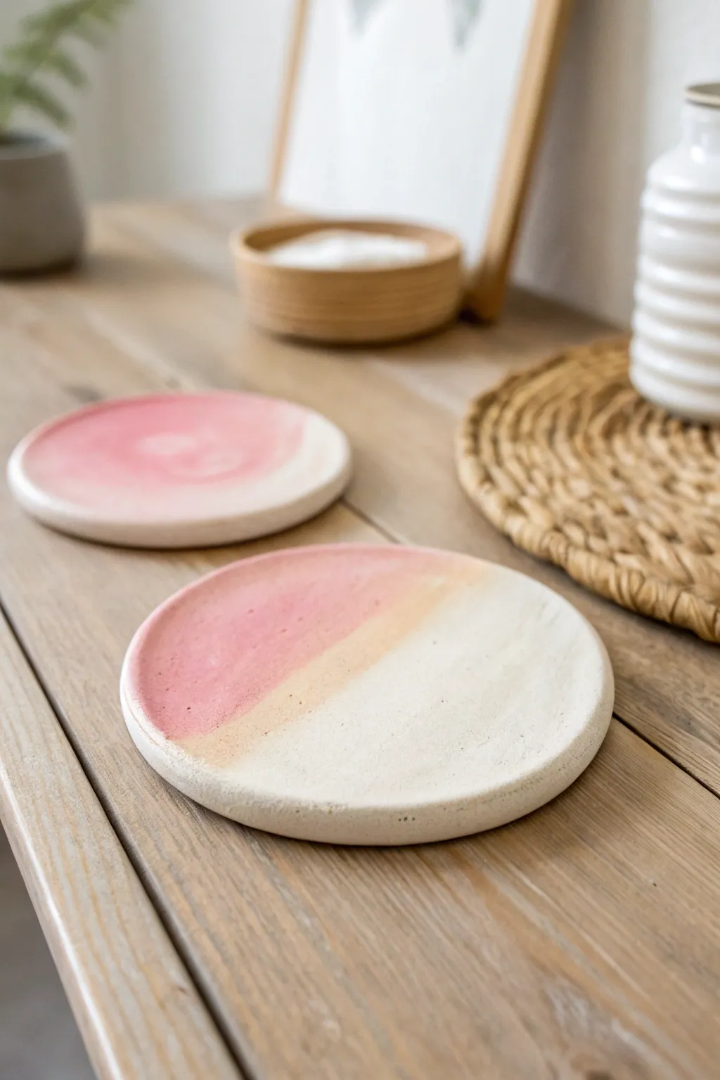 Elevate your table setting with the artful charm of a gradient clay coaster.