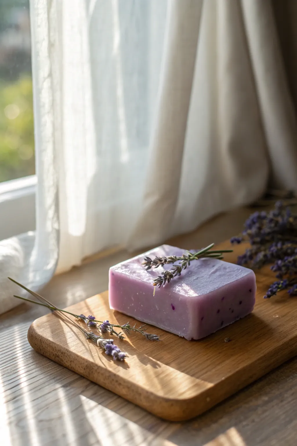 Embrace tranquility with handmade lavender soap – a perfect blend of simplicity and natural beauty.