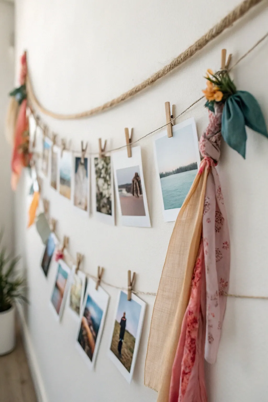 Infuse your space with creativity and charm by adding colorful fabric accents to your photo displays.