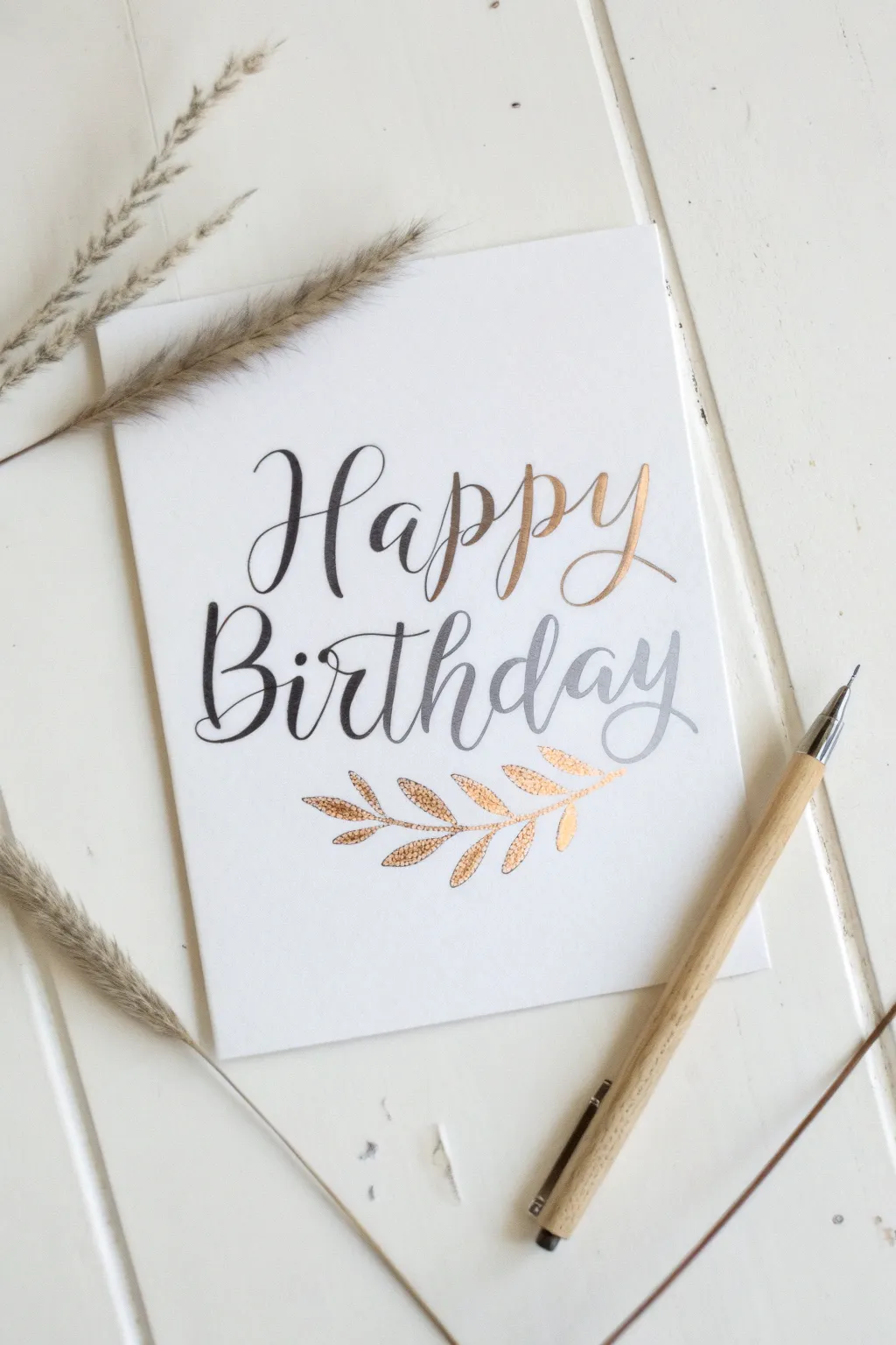 Elevate your birthday wishes with a touch of metallic elegance. ✨ #HandLettering #ScandinavianMinimalism #BohoCharm