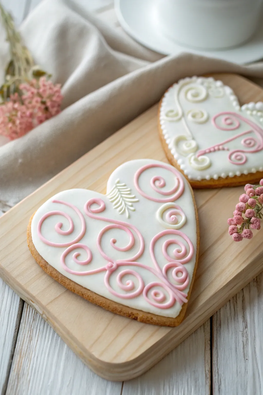 Whimsical Swirls: A Heart Cookie Delight with Scandinavian Elegance.