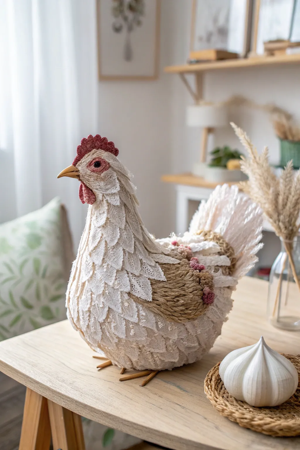 Explore the art of mixed media with this charming hen craft, blending textures for a touch of nature-inspired elegance.