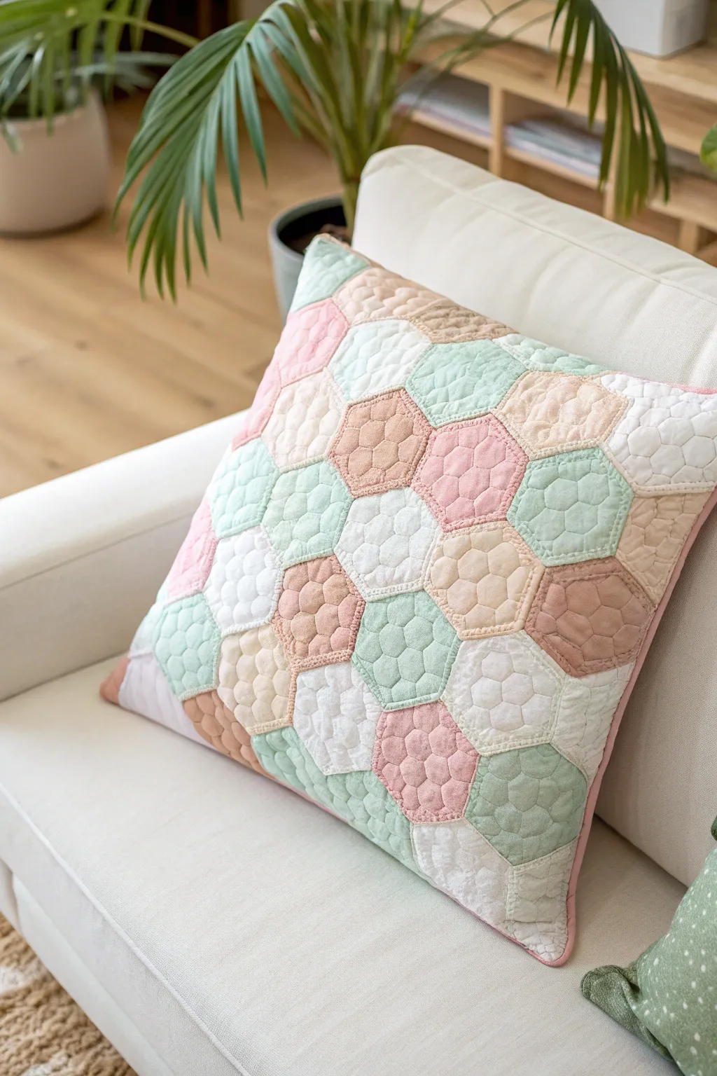 Elevate your space with handcrafted hexagon quilted pillow covers – where minimalist design meets cozy elegance.