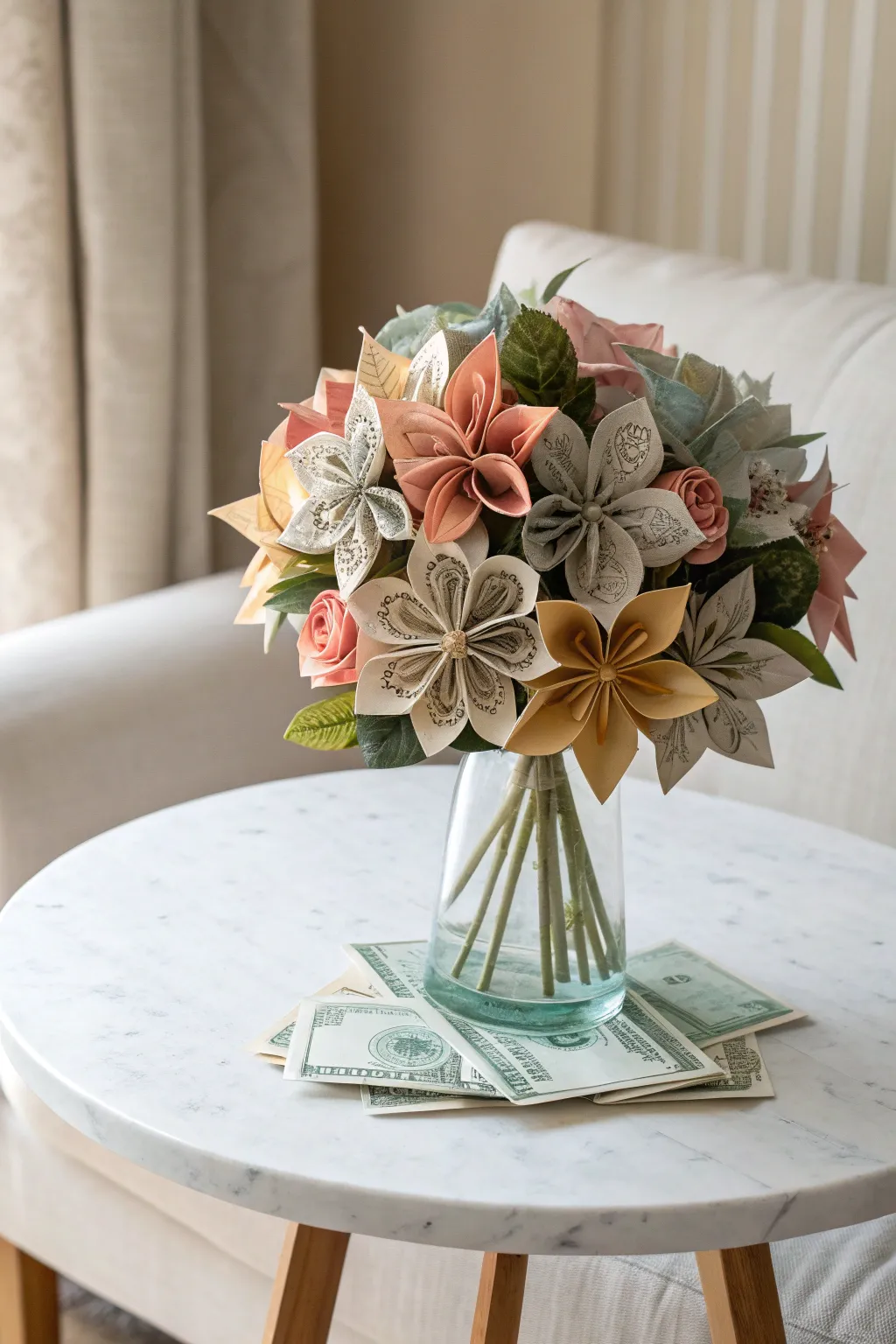 Transform your gift-giving with the art of money origami; a perfect blend of creativity and elegance. 💐💸 #MoneyOrigami #MinimalistArt