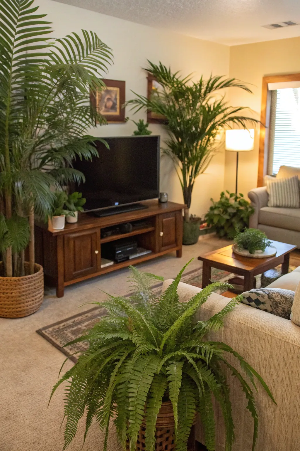 Plants can be both decorative and practical for hiding cords.