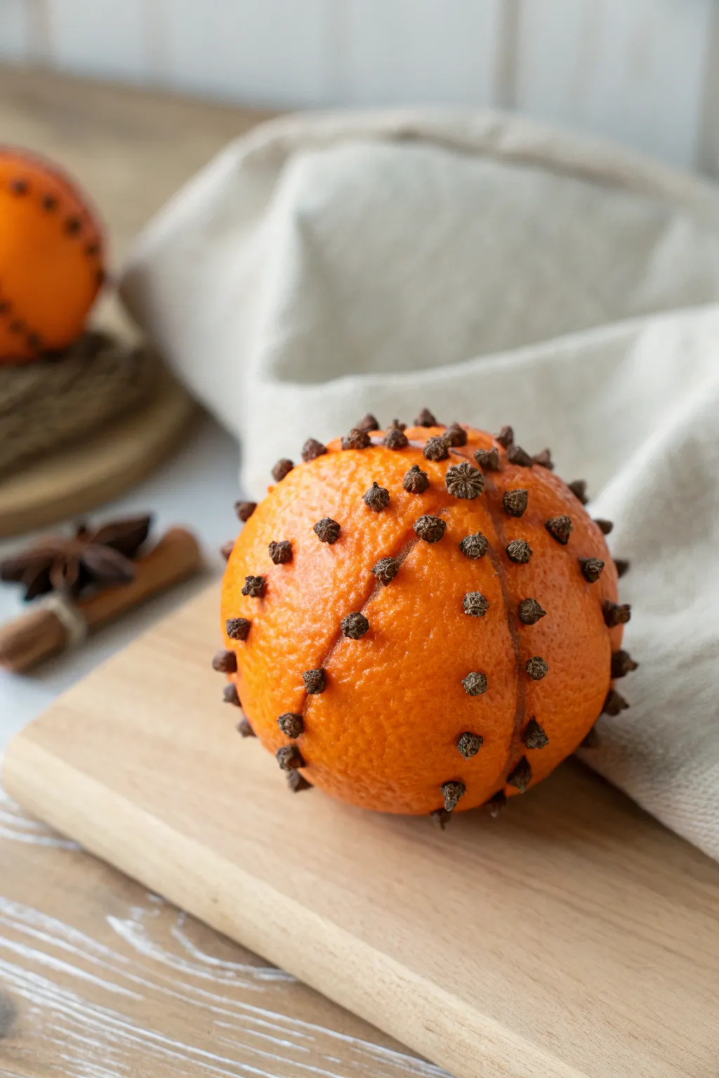 Embrace the holiday spirit with a simple yet elegant pomander ball, infusing your home with natural fragrance and charm.