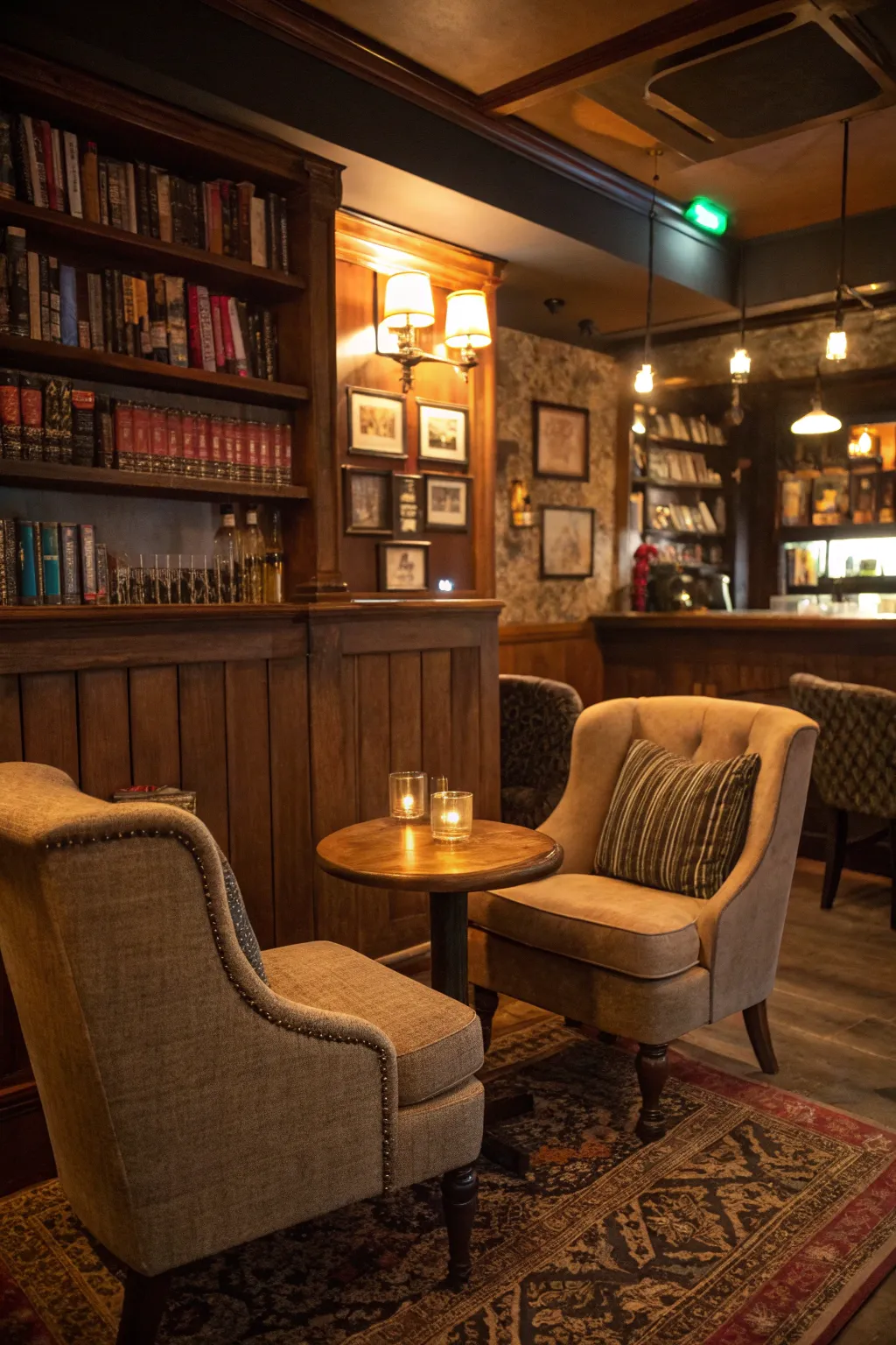 Intimate nooks offer cozy spots for quiet moments in your home pub.