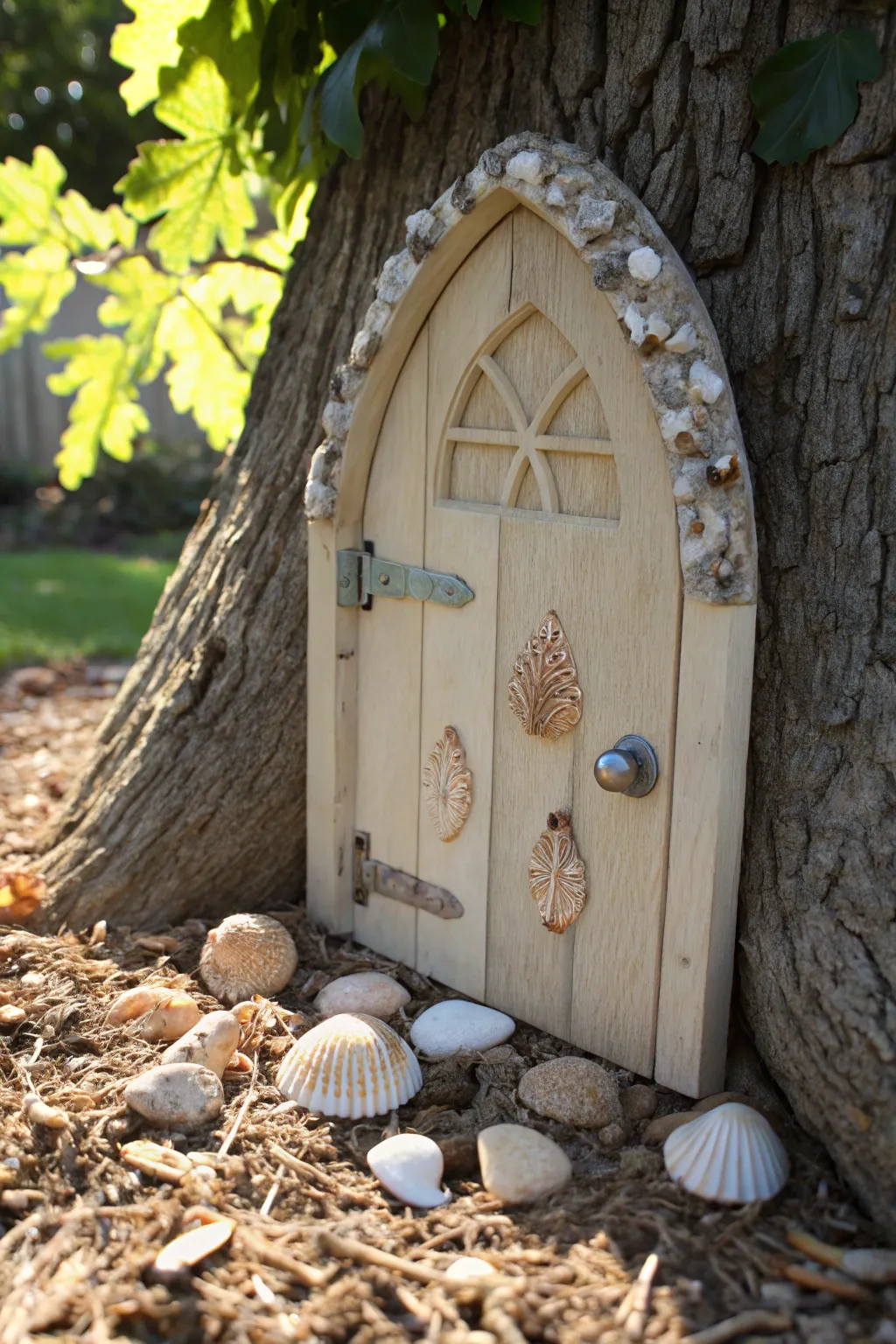 Invite coastal magic into your garden with a seashell-adorned fairy door, where the sea meets the forest in perfect harmony.