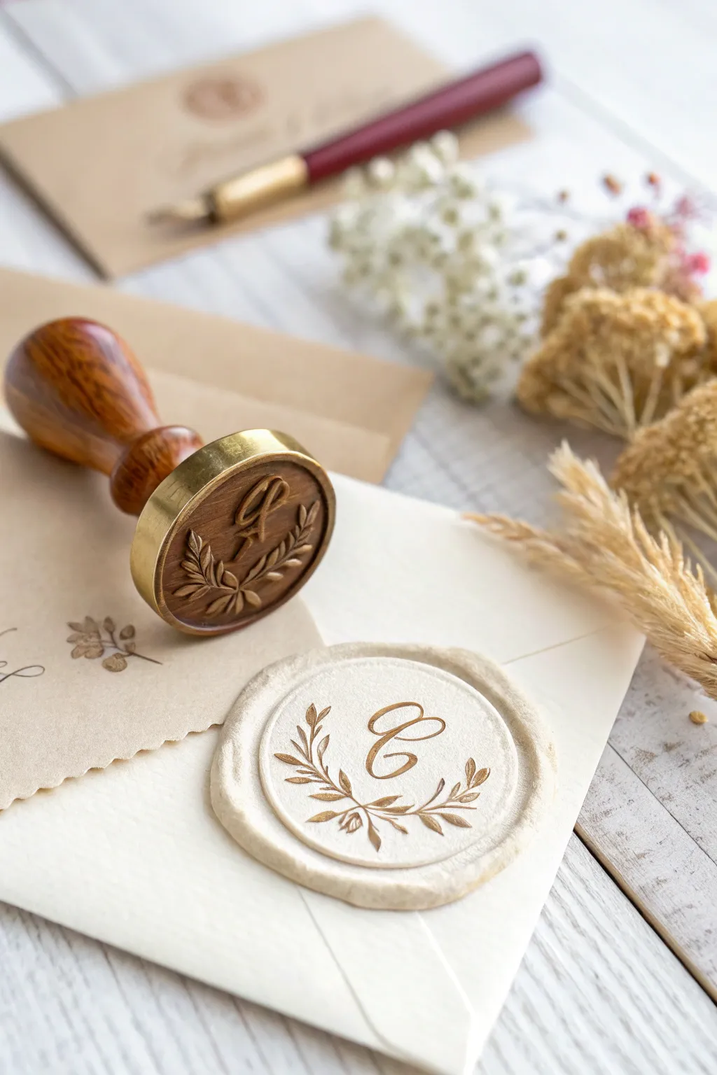 Elevate your invitations with a touch of elegance using custom stamps and seals.