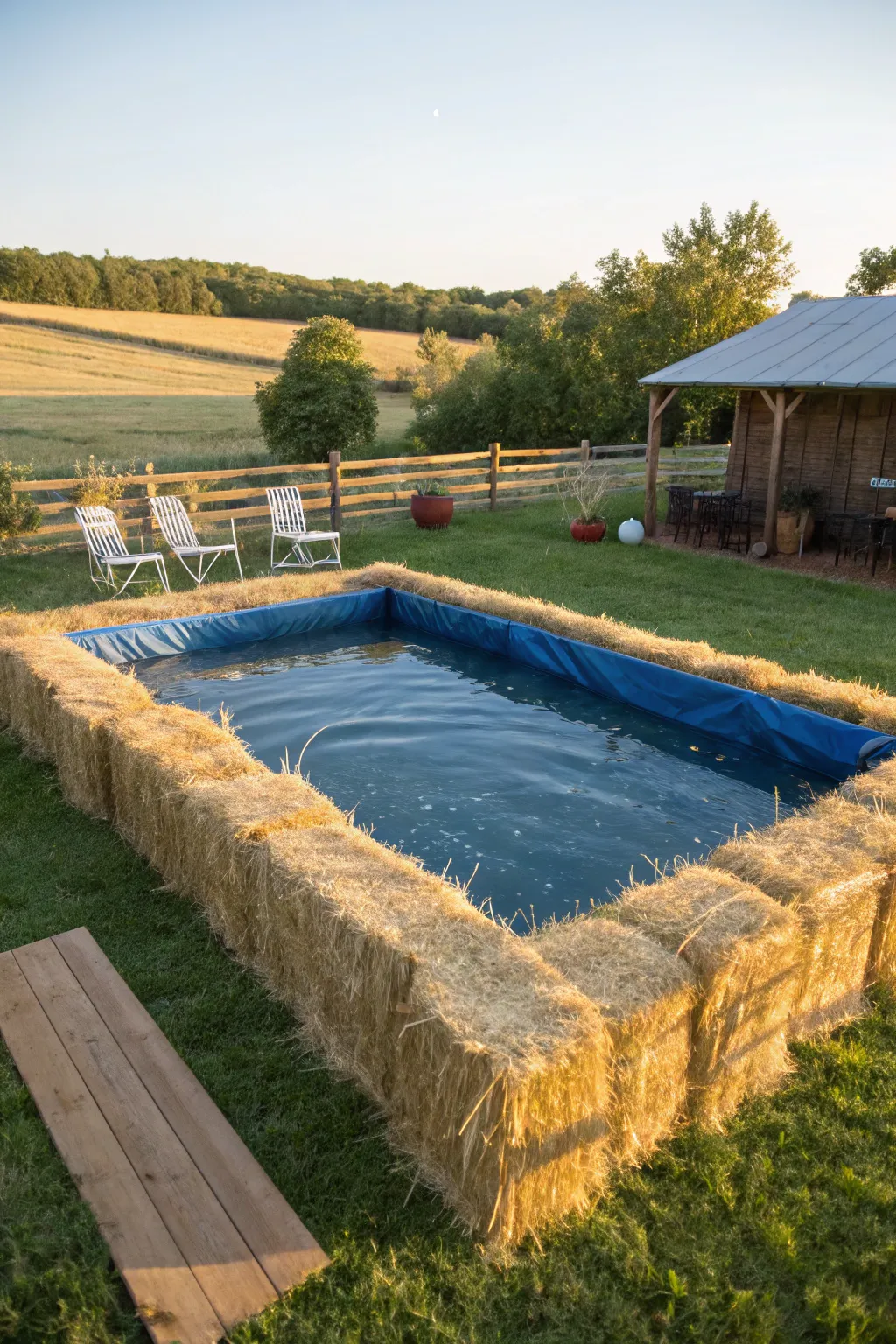 Transform your backyard into a rustic retreat with this charming hay bale pool—DIY craftsmanship at its finest!