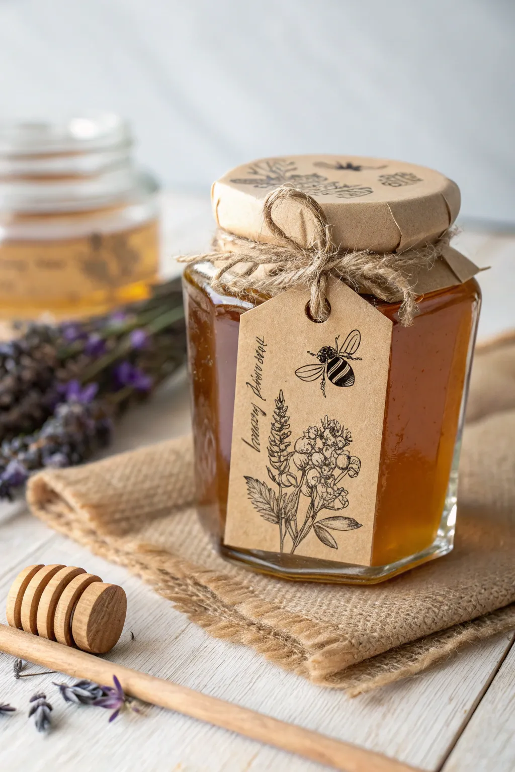 Embrace rustic elegance with kraft paper labels that transform your honey jars into farmhouse chic treasures.