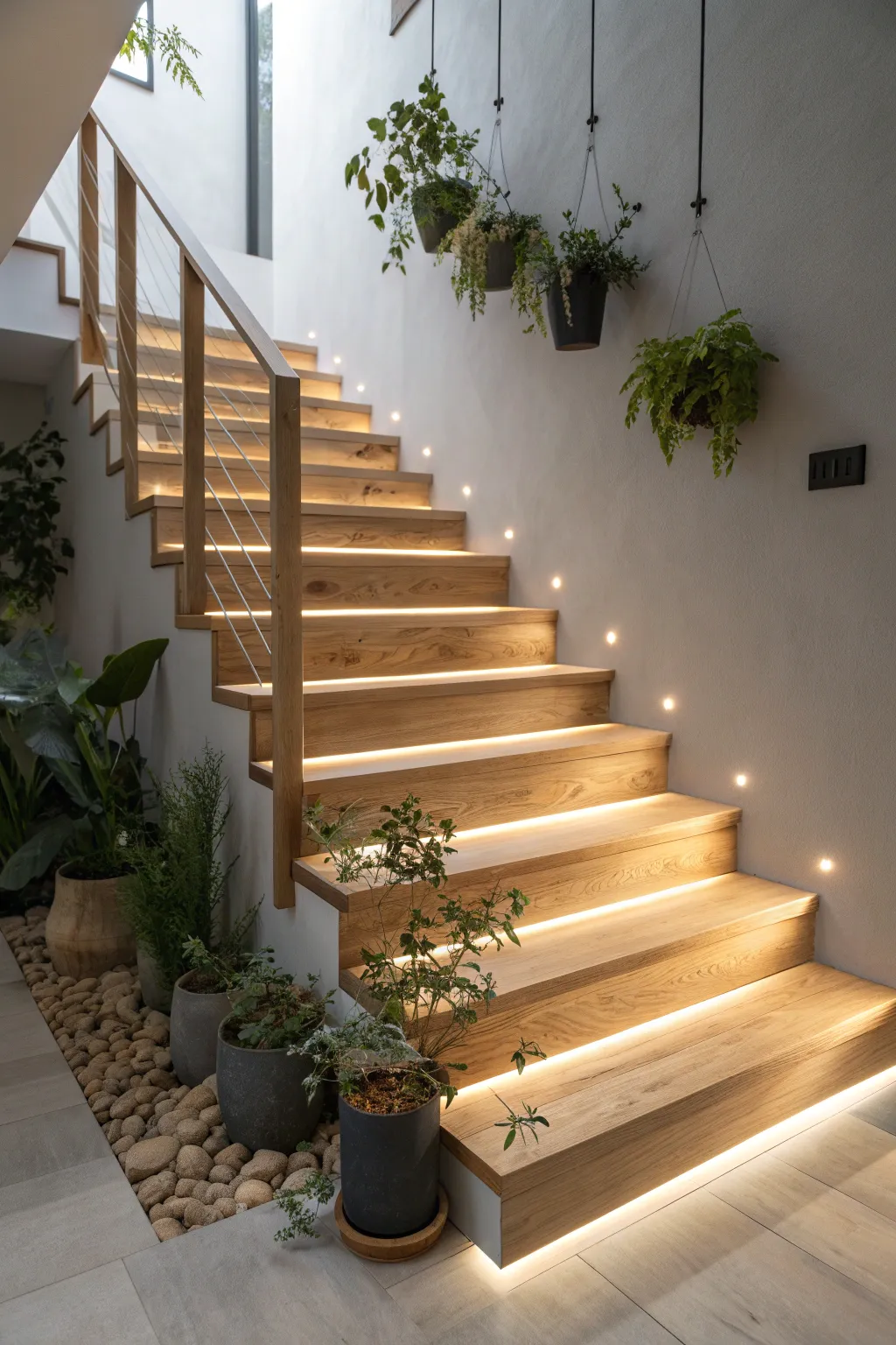 Illuminate your path with elegance and safety—motion-sensor lights for a magical staircase transformation.