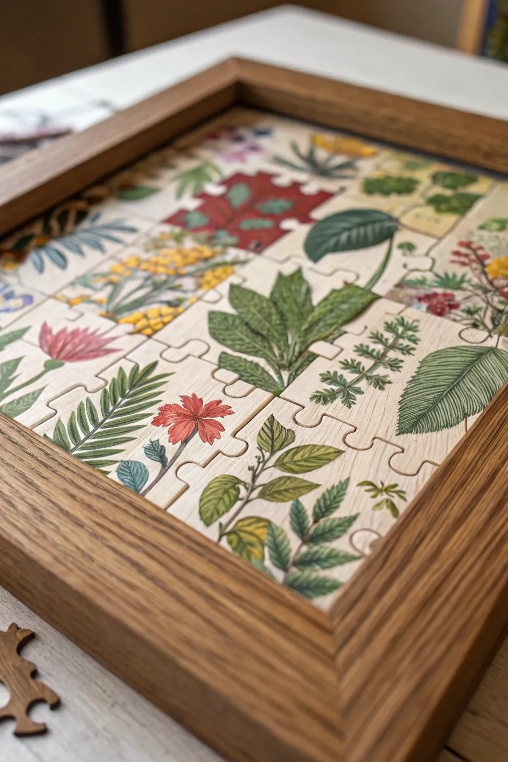 Crafting a Masterpiece: Elevate your space with a botanical puzzle collage.