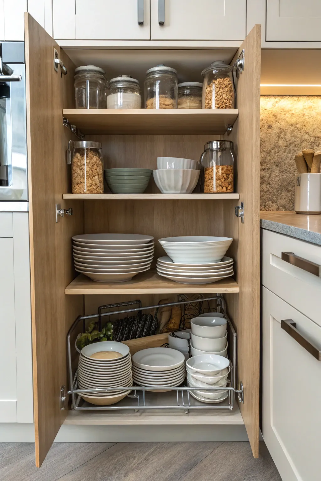 Adjustable shelving adapts to your storage needs.
