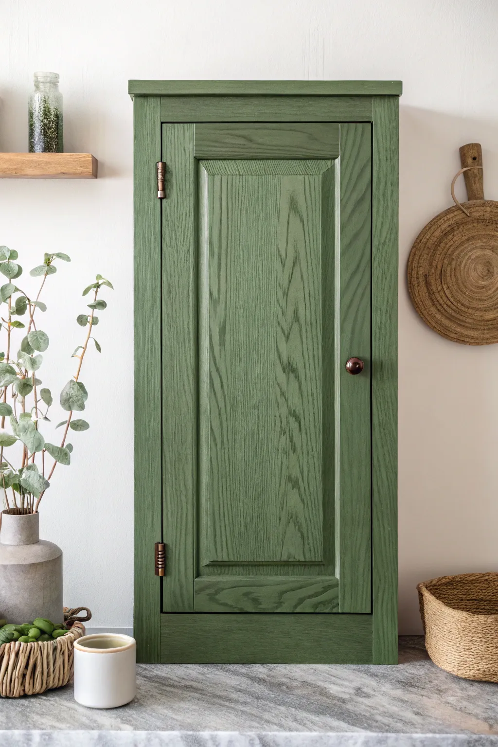 Bring the serenity of nature to your kitchen with earthy green cabinets—where simplicity meets striking beauty.