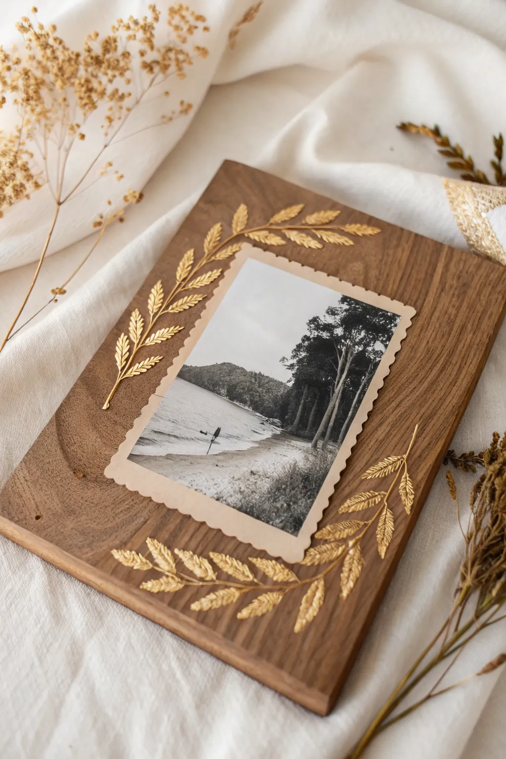 Elevate your wood transfer art with a touch of gold leaf brilliance.
