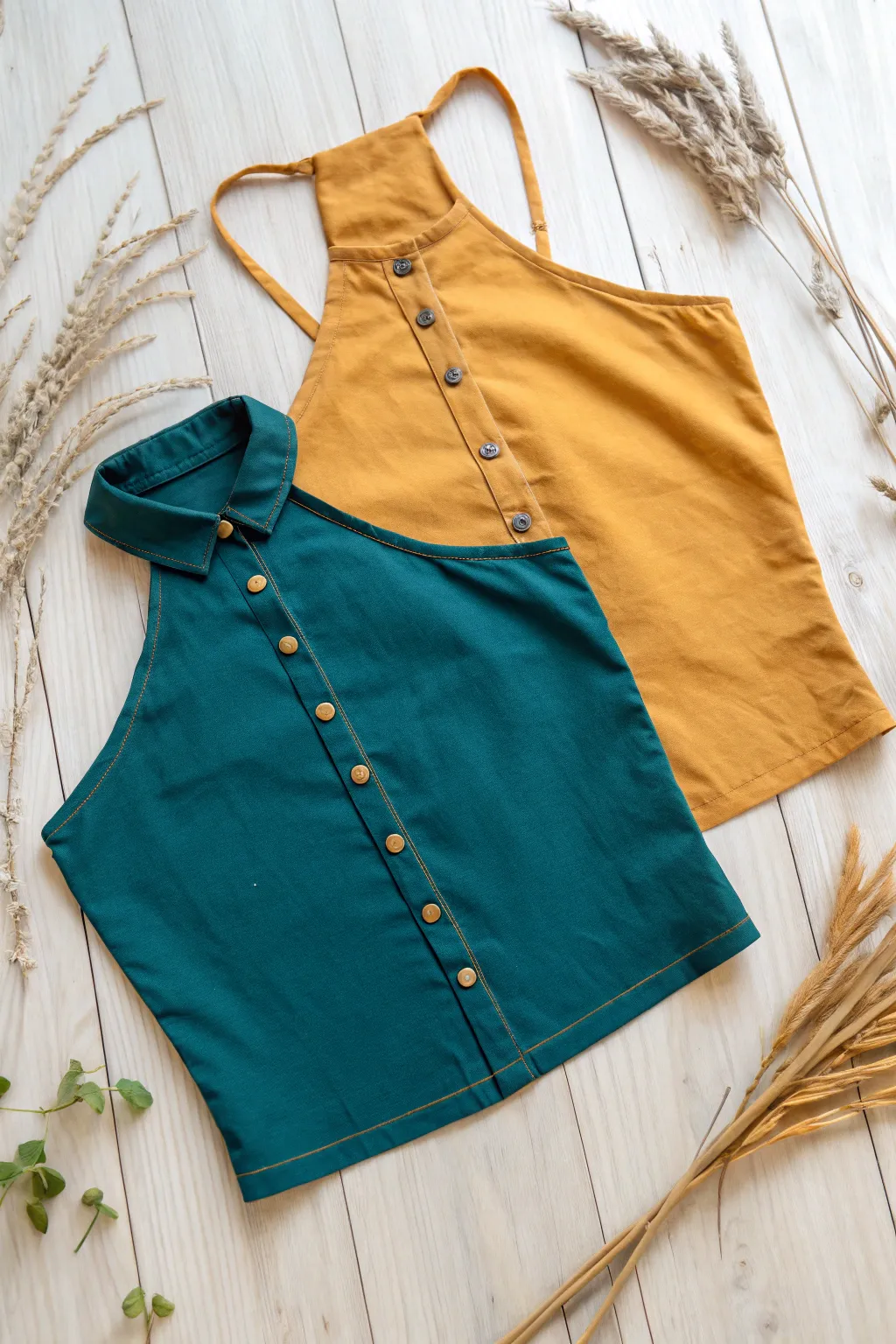 Transform your wardrobe effortlessly: Turn an old shirt into a chic halter top with a touch of Scandinavian minimalism.