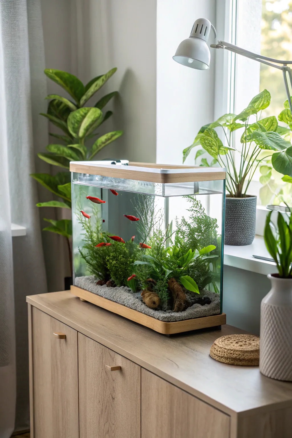 Dive into the harmony of nature with this stunning aquaponics fusion, where fish and plants create a self-sustaining cycle of life and beauty.