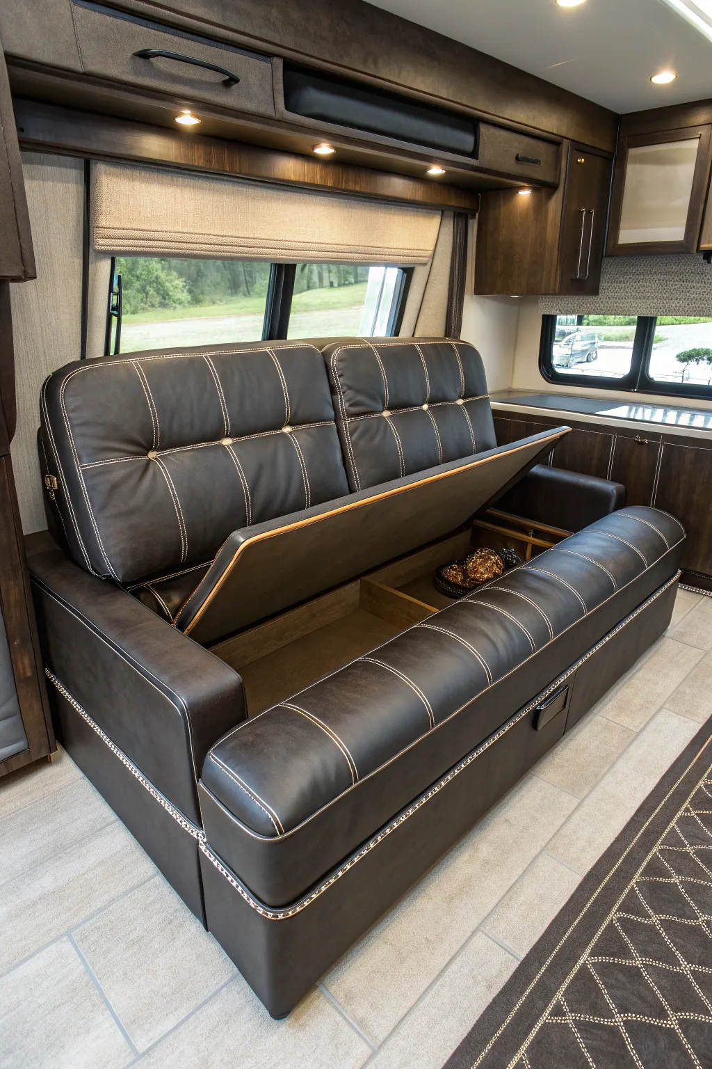Transform your camper with smart multi-function furniture that combines style and practicality.