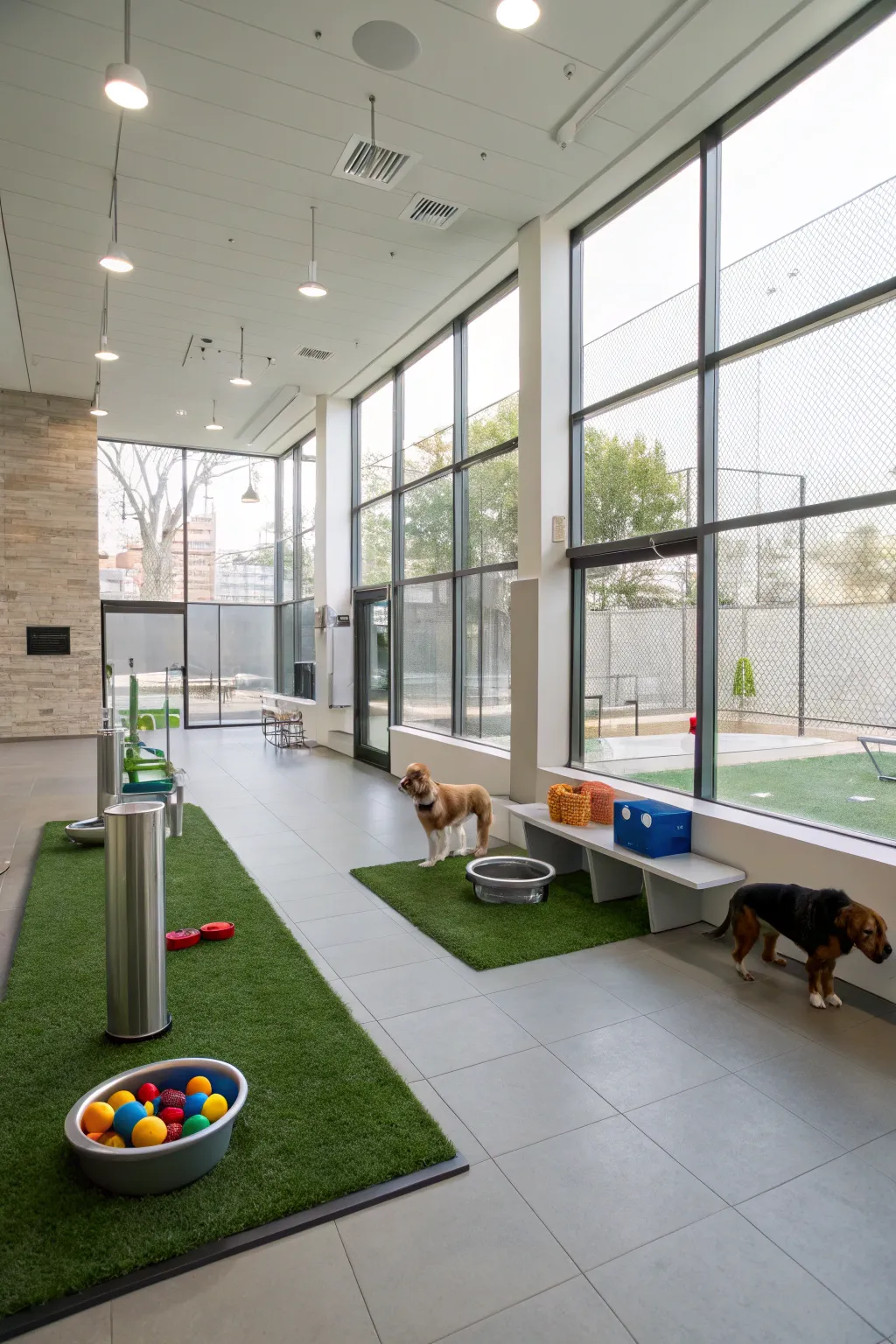 A modern, clean design offers a chic environment for dogs and owners.