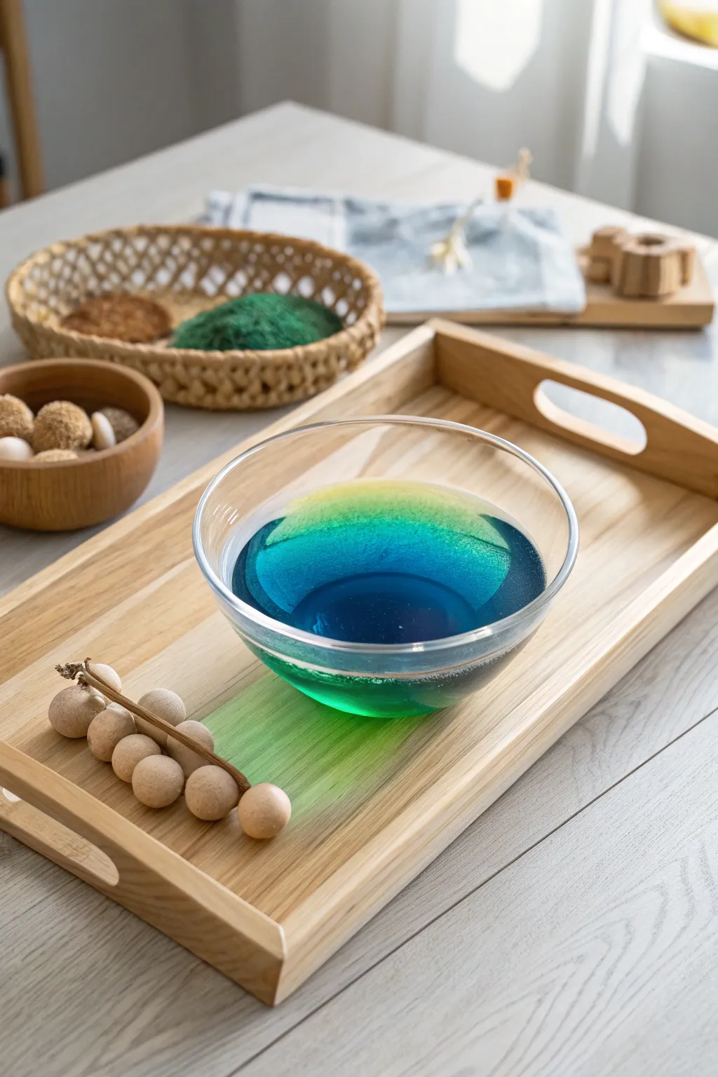 Dive into a world of color and creativity with this simple yet stunning sensory water play setup.
