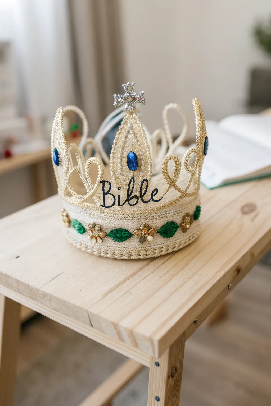 Embrace your faith with a verse-embellished crown, where simplicity meets spiritual beauty.
