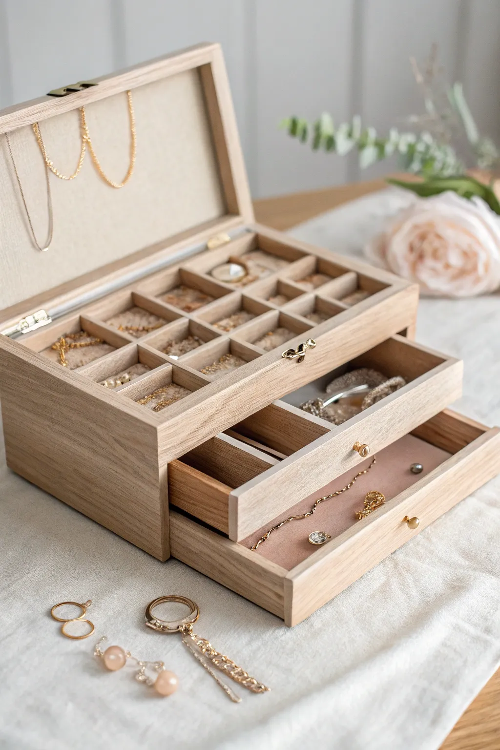 Discover the elegance of layered luxury with this minimalist jewelry box.