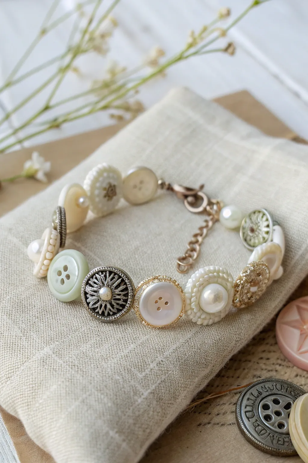 Craft a story of nostalgia with every button—vintage charm on your wrist.