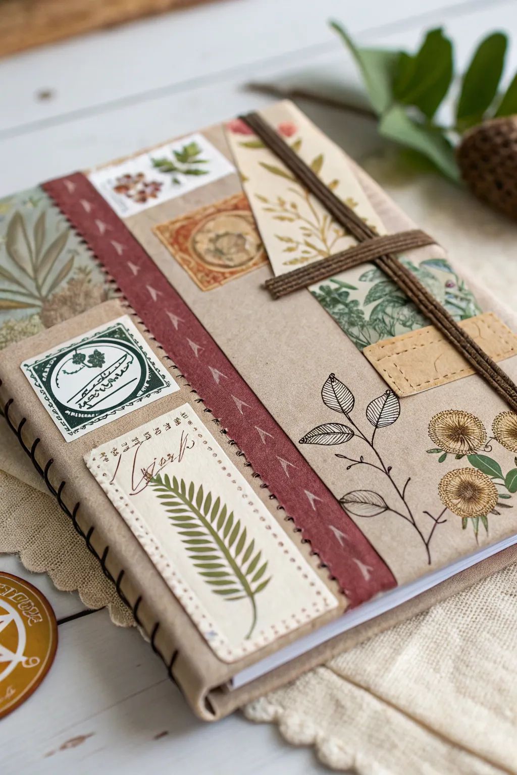 Elevate your journaling experience with a mixed-media collage cover that celebrates simplicity and artistic flair.