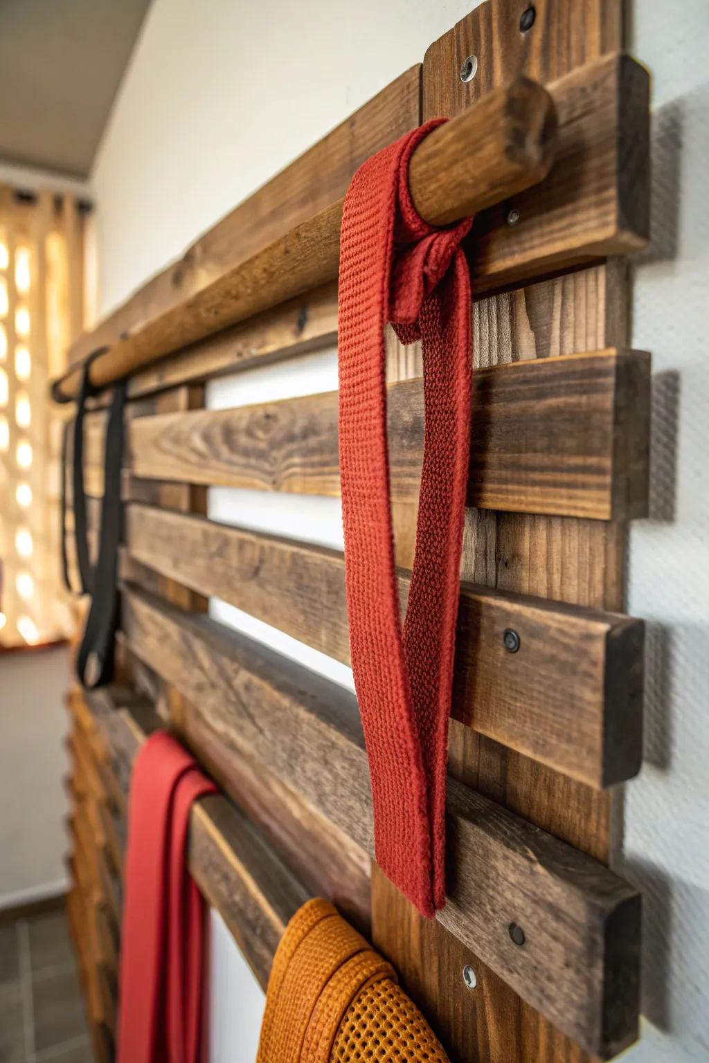 Elevate your achievements with rustic charm—display your karate belts on handcrafted wooden slats.