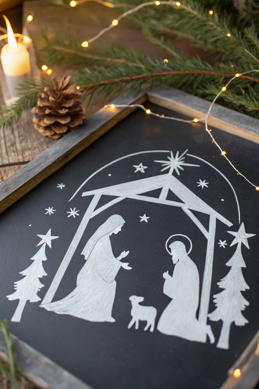 Embrace the serene beauty of chalk silhouettes this Christmas, where simplicity meets striking artistry.