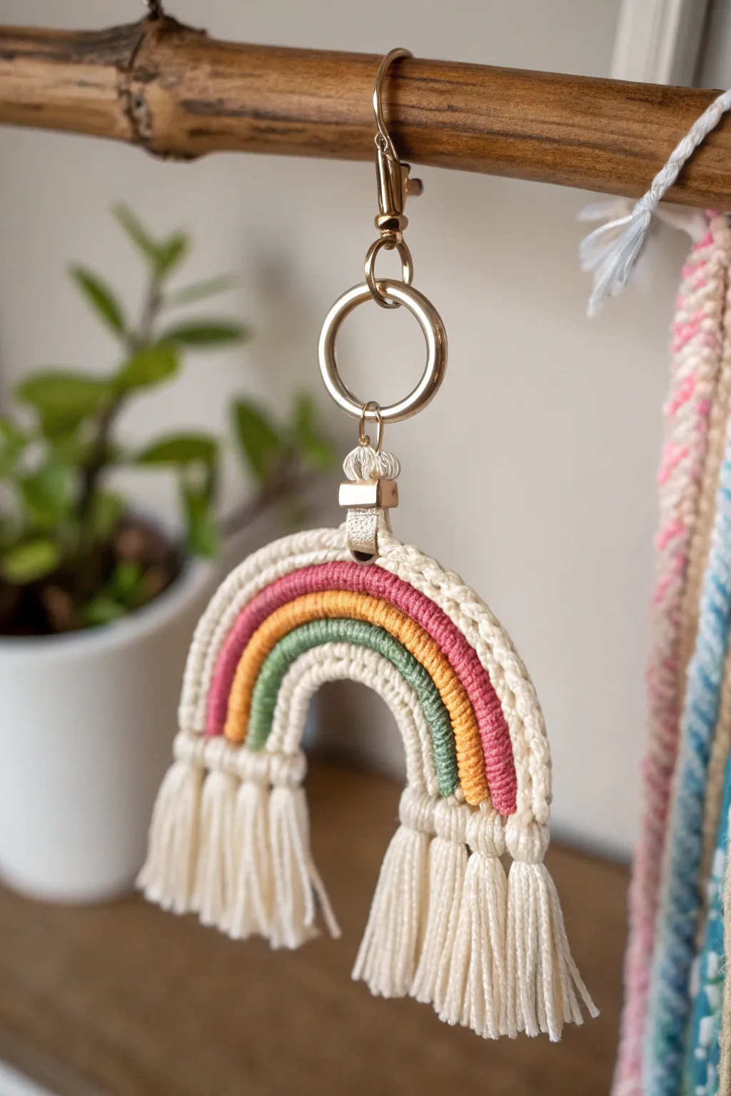 Discover the charm of macrame miniatures with these vibrant rainbow keychains – a perfect blend of artistry and nostalgia.