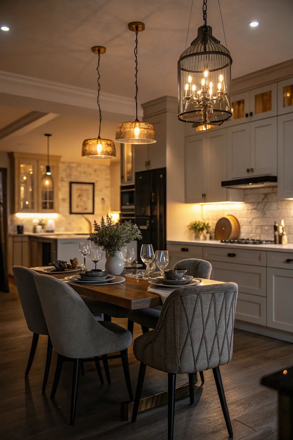 Dimmable lights adjust the kitchen atmosphere effortlessly.