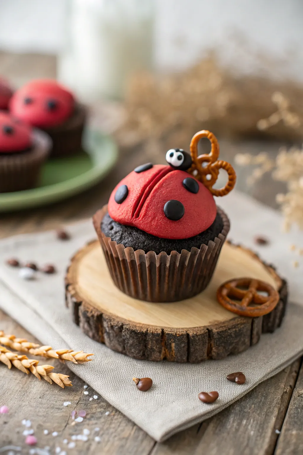 Bring your ladybug cupcakes to life with charming pretzel antennae.
